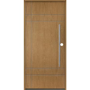 SUMMIT Modern Faux Pivot 36 in. x 80 in. Left-Hand/Inswing Solid Panel Bourbon Stain Fiberglass Prehung Front Door