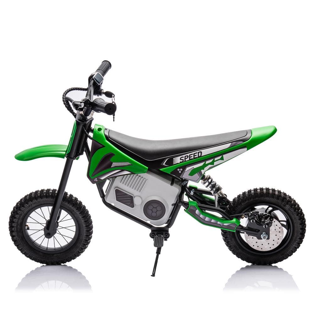 36-Volt Green Electric Mini Dirt Motorcycle for Kids, 15.53MPH Speed, Stepl