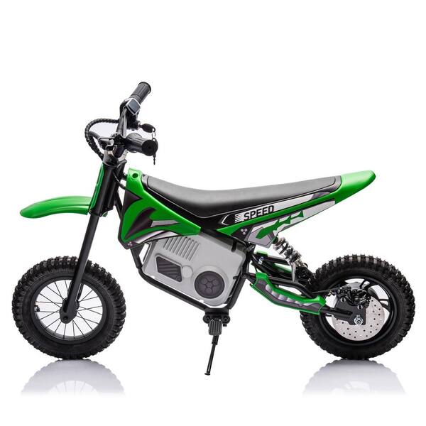 Unbranded 36-Volt Green Electric Mini Dirt Motorcycle for Kids, 15.53MPH Speed, Stepless Variable Speed Drive, Disc Brake, Age14+