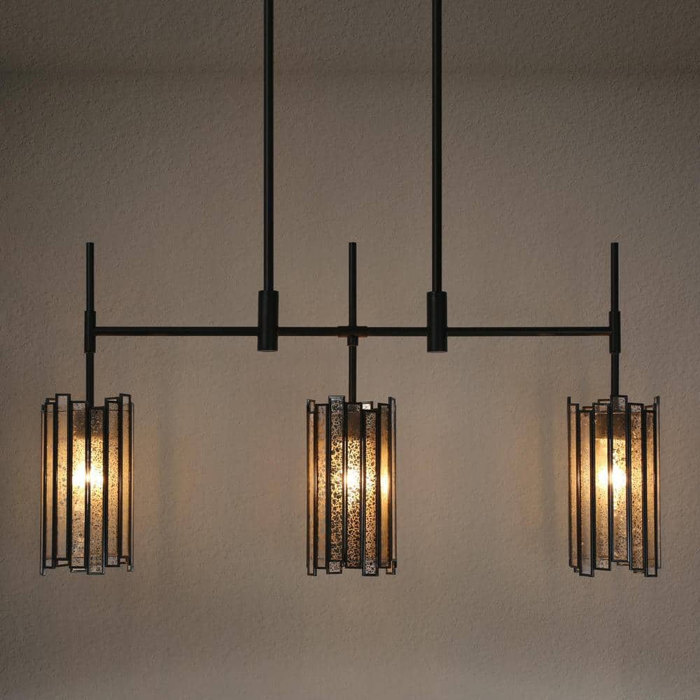 Matte Black Linear Mercury Glass Cylinder LED Island Light