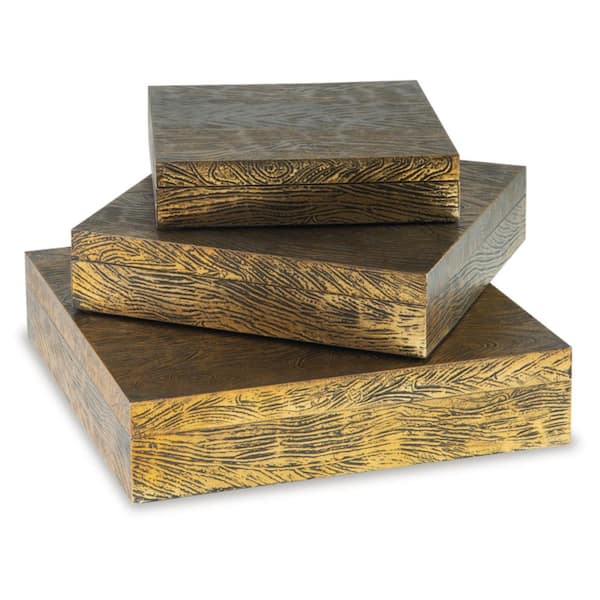 Keldy Gold 12.88 in. x 3.38 in. Metal Decorative Box Set of 3