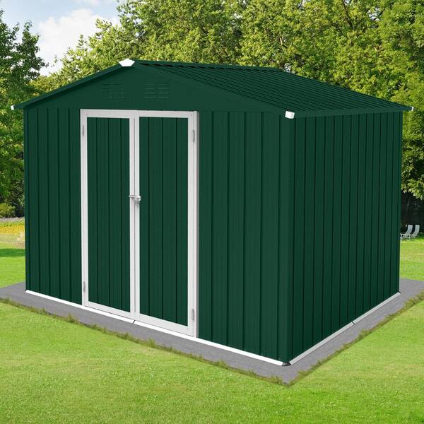 Unbranded - Outdoor 6 ft. x 8 ft. Storage Metal Sheds with Latch, Vents, for Garden (48 sq.ft.), Green Plus White