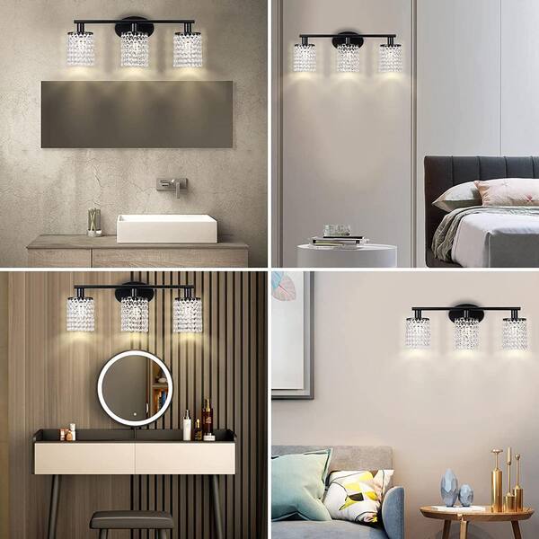 aiwen 26 in. Modern 3-Light Crystal Vanity Light Bathroom Lighting Fixture  Wall Light Over Mirror HJ-90-3 - The Home Depot