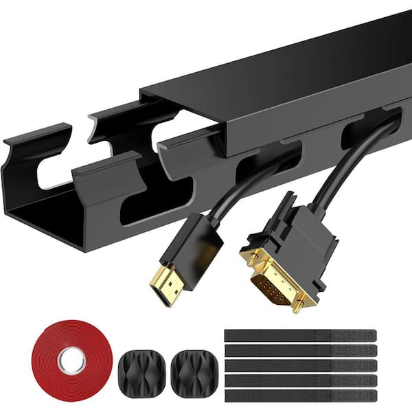 Updated Big Hole Cable Raceway 31 in. Open Slot Management Kit Wire Covers Cord Hider Organizer Desk TV Network Black