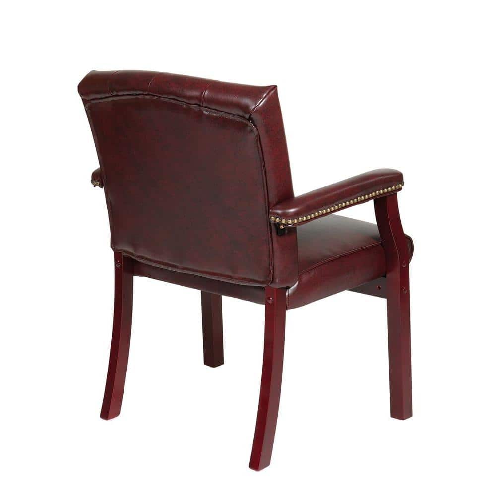 Oxblood Vinyl and Mahogany Traditional Guest Chair