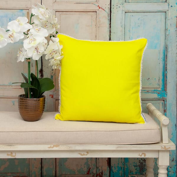 Parkland Collection Transitional Solid Yellow Square 20 x 20 Pillow