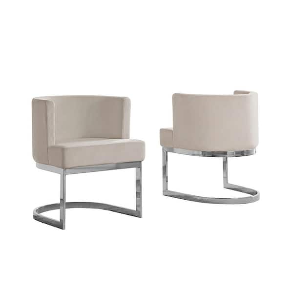Best Quality Furniture Joe Beige Velvet Chrome Legs Chair (Set of 1)