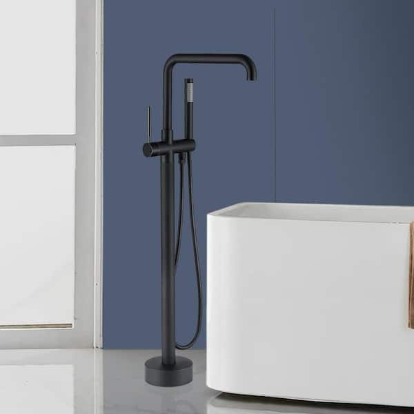 Satico Single-Handle Freestanding Bathtub Faucet with Hand Shower in Matte Black