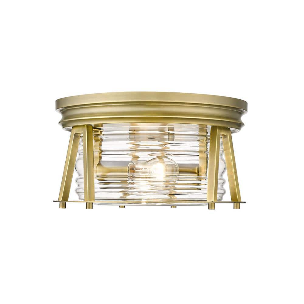 Cape Harbor Rubbed Brass and Glass 12" LED Flush Mount