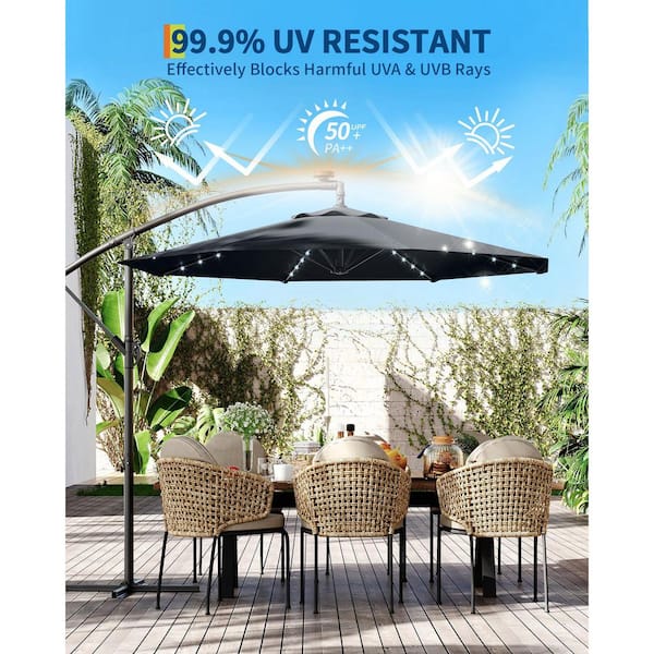 10 ft. Metal Pole Solar LED Lighted Cantilever Offset Patio Umbrella in Gray with Tilt Adjustment and Cross Base ATYPPG_33544HTE - The Home Depot 10 ft. Metal Pole Solar LED Lighted Cantilever Offset Patio Umbrella in Gray with Tilt Adjustment and Cross Base ATYPPG_33544HTE - The Home Depot