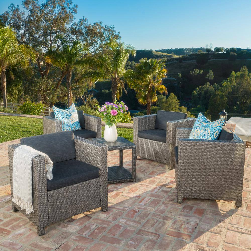 MP4 PUERTA Outdoor Wicker Modern Waterproof Club Chair Set with Black Cushi