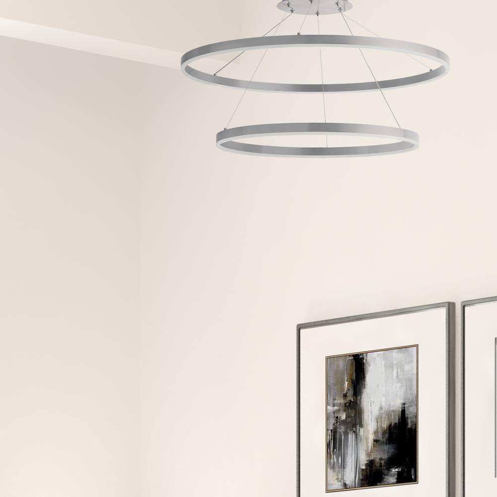 Silver Modern LED Chandelier with Black Round Shade