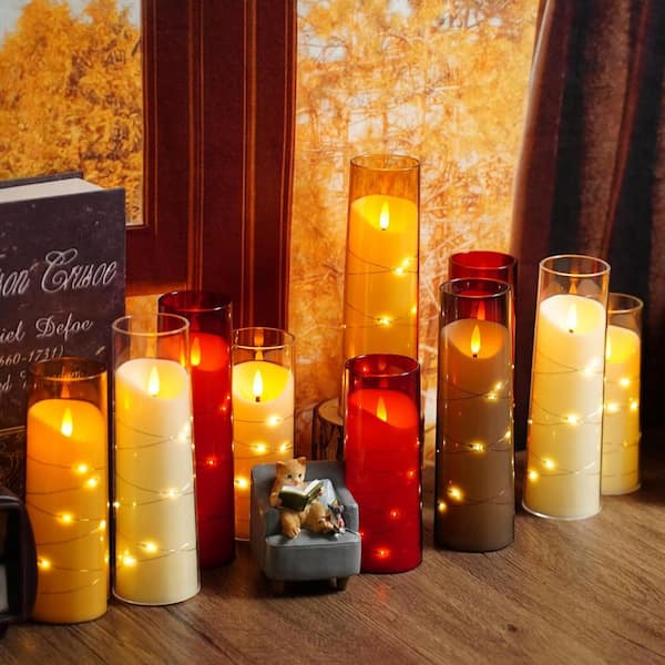 Unbranded 7 Pack Grey Flameless LED Pillar Candles: Embedded String Lights, Flickering, Battery-Operated with Remote and Timer