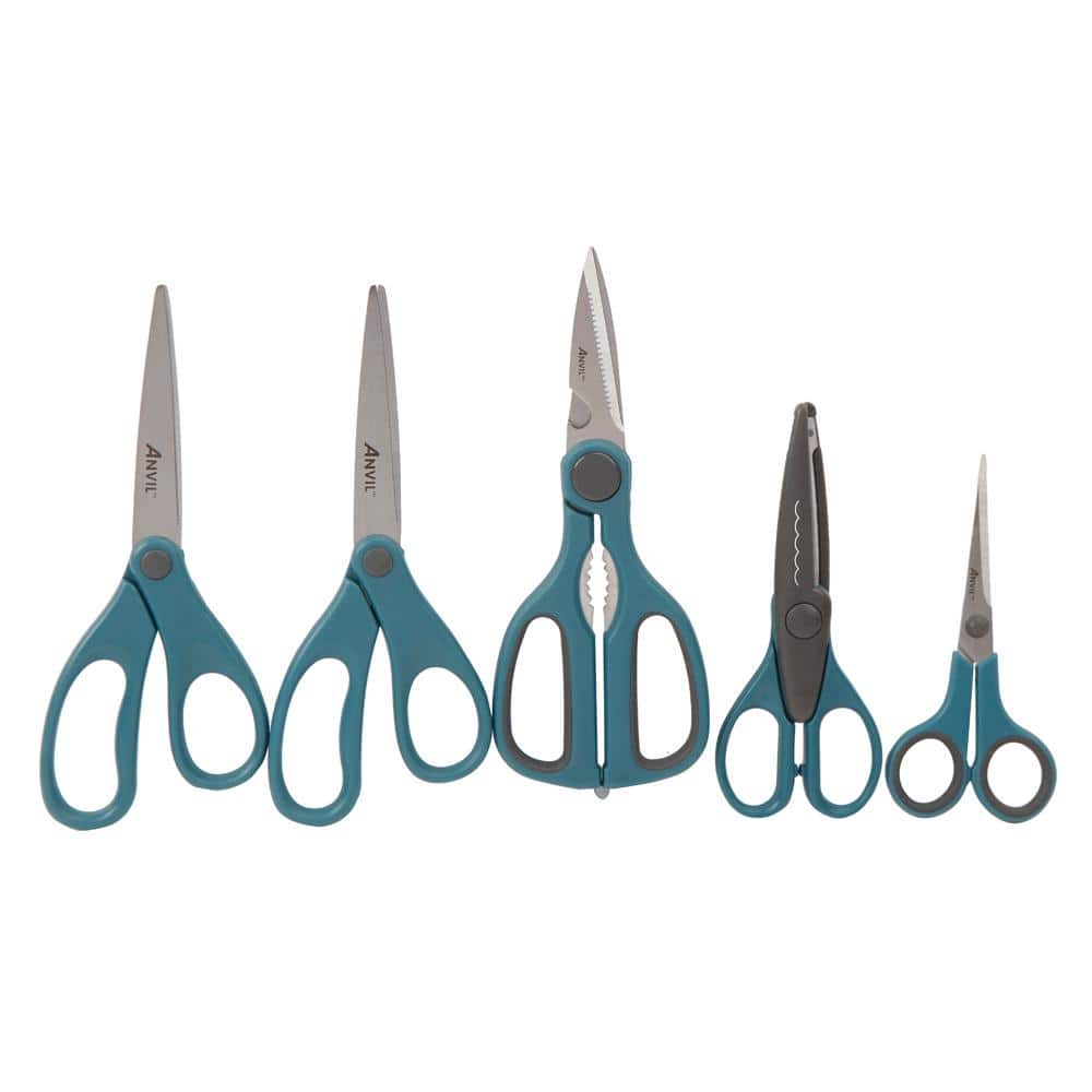 NEW ANVIL Brand Comfort-Grip Handled Scissors for Crafting (5-Piece Set)  Sealed!