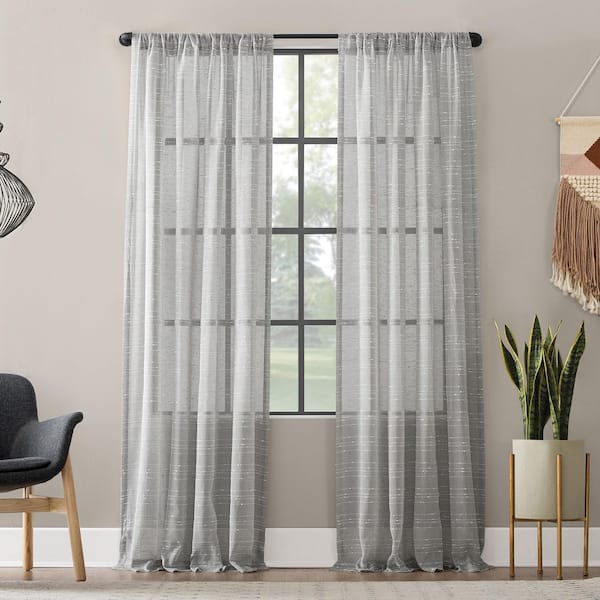 CLEAN WINDOW Aya Gray Linen Blend 52 in. W x 95 in. L Rod Pocket Sheer Curtain (Single Panel)