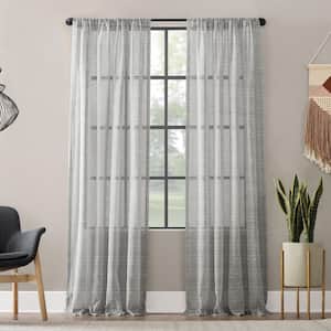 Aya Textured Slub Stripe Linen Blend 52 in. W x 63 in. L Sheer Rod Pocket Curtain Panel in Gray