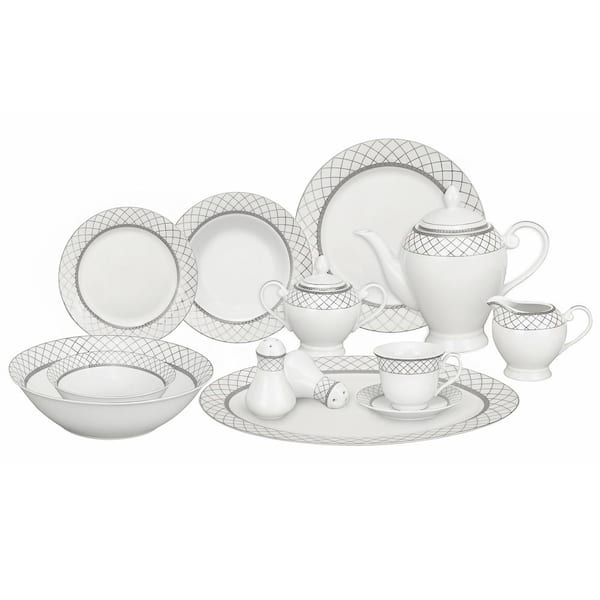 Lorren Home Trends 57-Piece Specialty Silver Accent Porcelain Dinnerware Set (Service for 8)