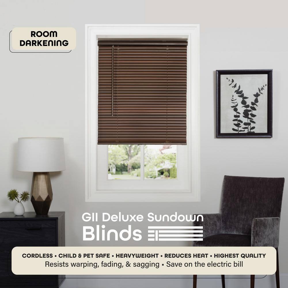 Mahogany Cordless Vinyl Room Darkening Mini Blinds, 27" x 64"