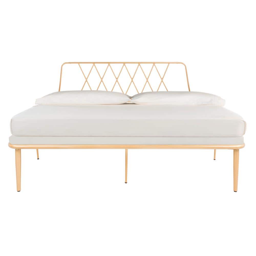 Queen Gold Metal Upholstered Bed Frame with Headboard
