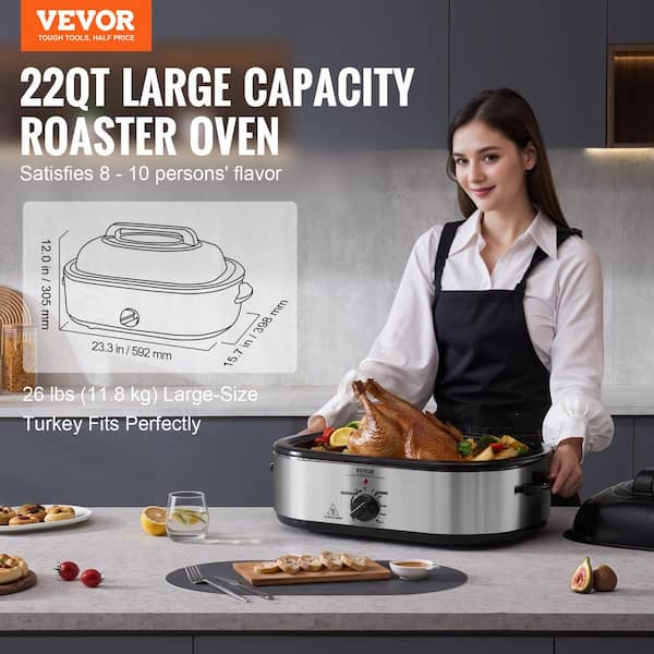 VEVOR Electric Roaster Oven 22 qt. Slow Cookers 1450 Watt Roaster Oven with Defrost Warm Function Adjustable Temp Silver KJL22QTYSJSBPCNVZV1 The Home Depot