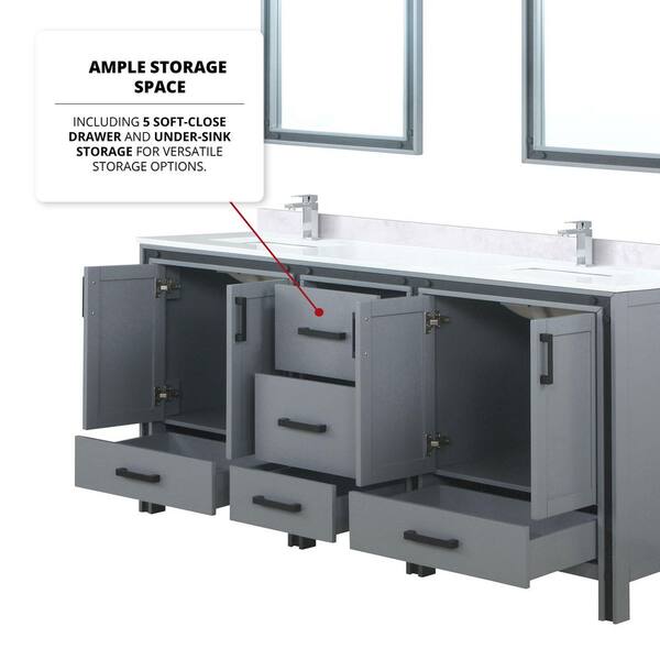 Lexora Ziva 72 in W x 22 in D Dark Grey Double Bath Vanity