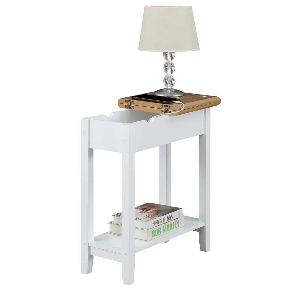 Driftwood and White Flip Top End Table with Charging Station