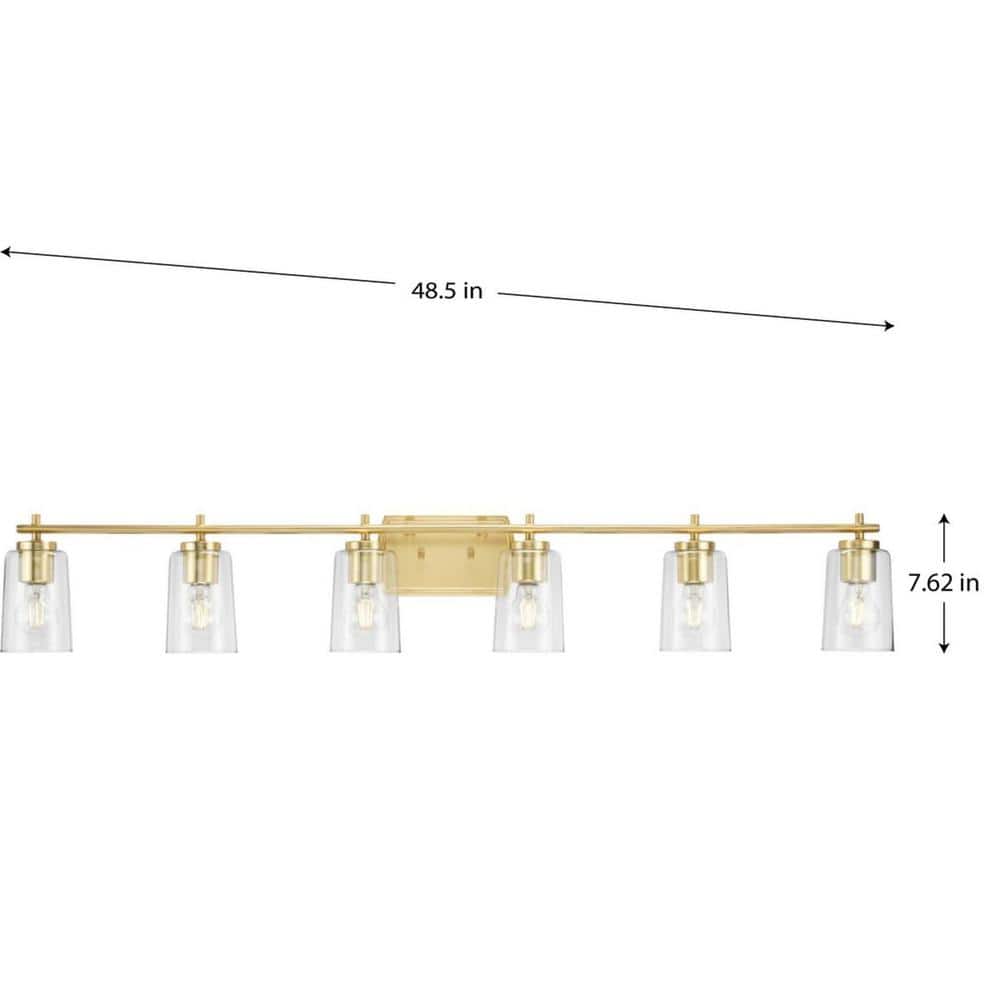 Adley Satin Brass 6-Light Vanity Fixture with Clear Glass Shades