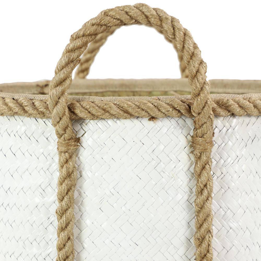White and Beige Seagrass Round Storage Basket Set