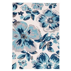 Modern Floral Design Turquoise 7 ft. 6 in. x 9 ft. 5 in. Area Rug