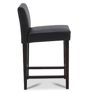 Pallas 24 in. Black High Back Wood Counter Stool with Faux Leather Seat (Set of 2)