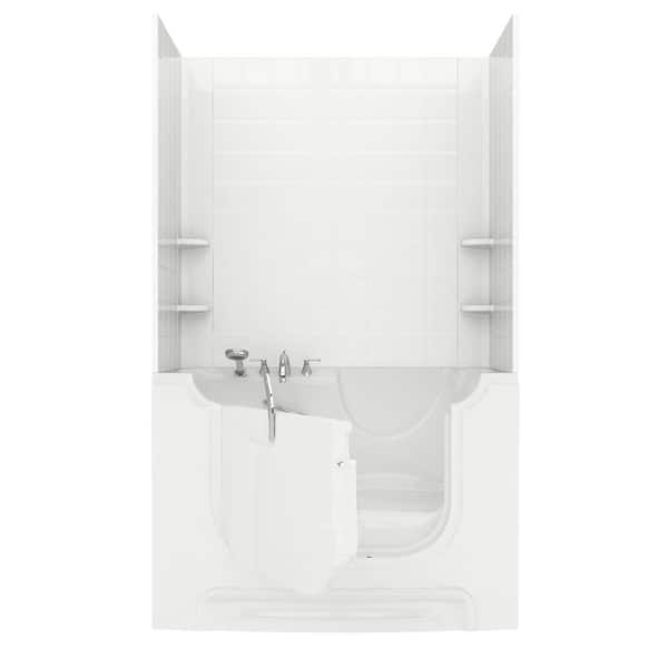 Universal Tubs Rampart Wheelchair Accessible 5 ft. Walk-in Whirlpool Bathtub with 6 in. Tile Easy Up Adhesive Wall Surround in White