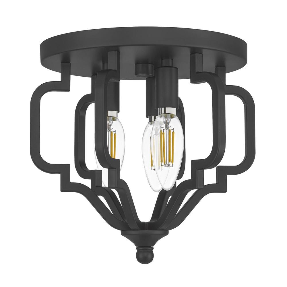 9.75 in. 3-Light Matte Black Flush Mount