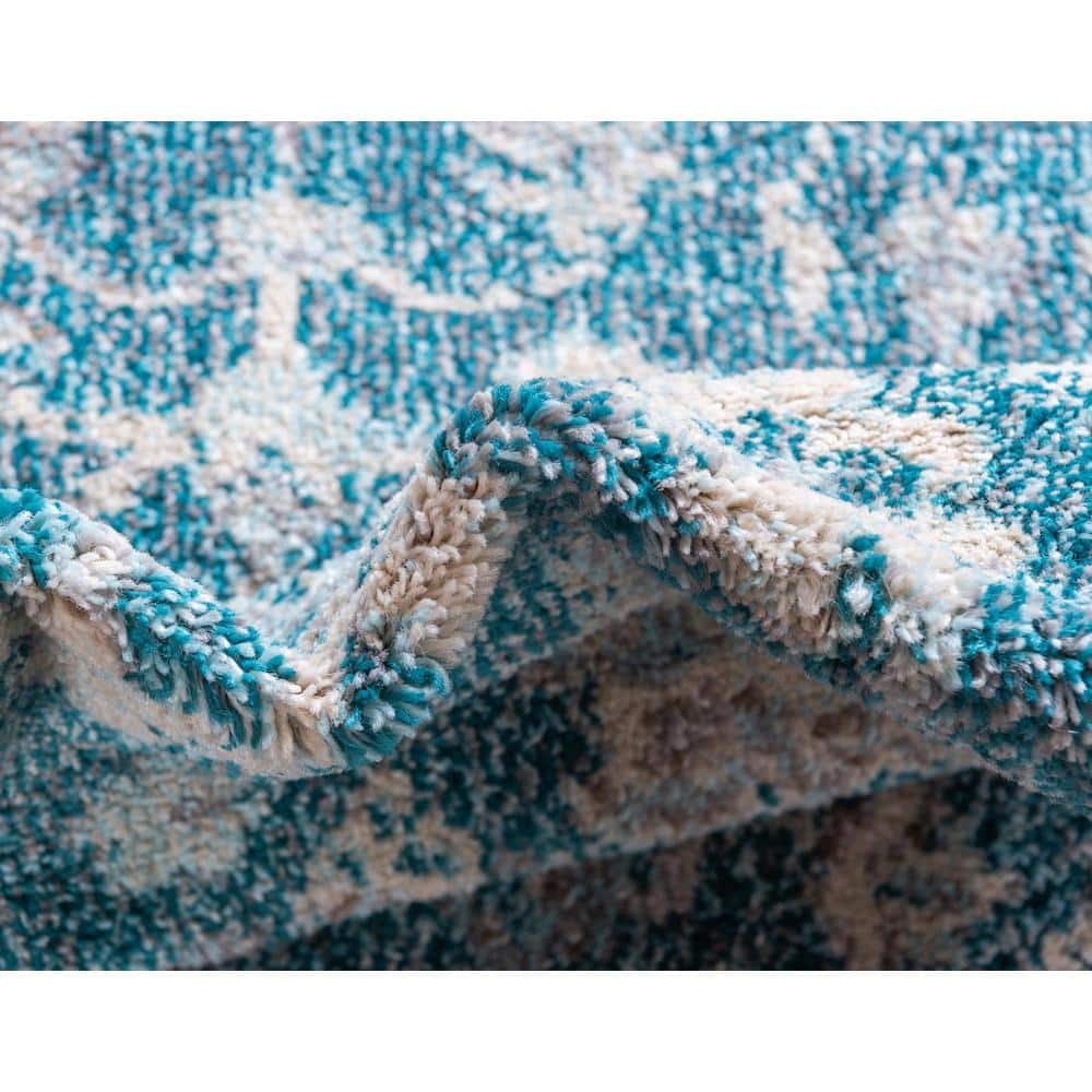 Turquoise Floral Synthetic Easy Care Rectangular Area Rug