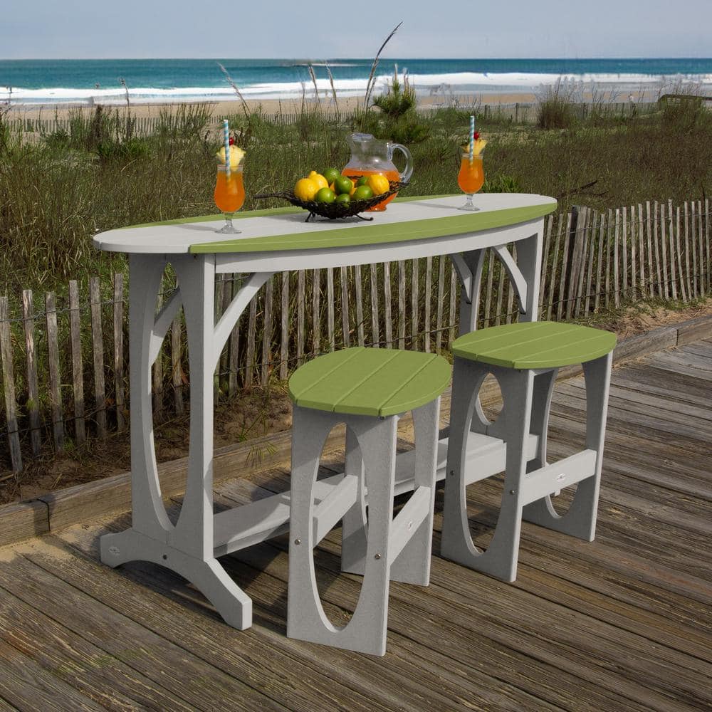 Shoreline Cove Gray/Palm Green 3-Piece Recycled Plastic Bar Height Balcony Set