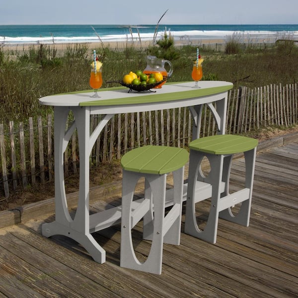 Highwood Shoreline Cove Gray/Palm Green 3-Piece Recycled Plastic Bar Height Balcony Set