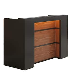 Moronia 63 in. Rectangular Black and Brown Wood Podium Wooden Lectern Desk Reception Desk Writing Desk with LED Lights