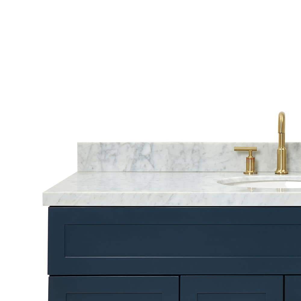 Midnight Blue Freestanding Single Sink Vanity with White Marble Top