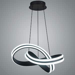 Home Lighting 48-Watt 2-Light Modern LED Chandelier Black Irregular Ring Pendant Light Fixture for Kitchen Island 1-Pack