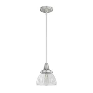 Cypress Grove 1 Light Brushed Nickel Island Pendant Light with Clear Holophane Glass Shade Dining Room Light