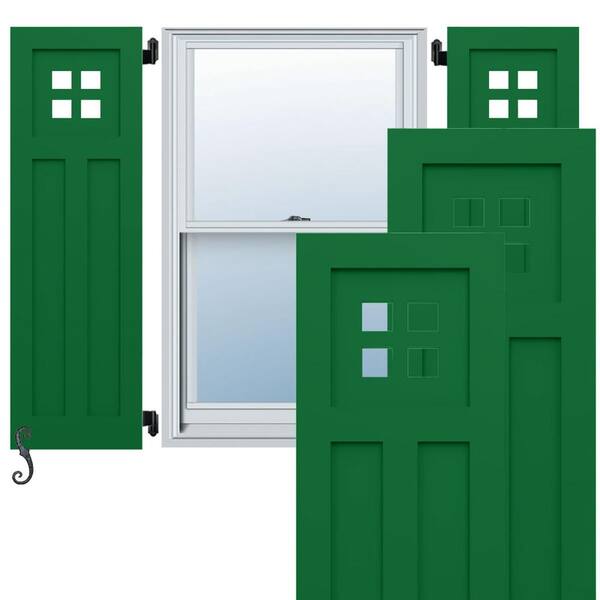 Ekena Millwork EnduraCore San Antonio Mission Style 15 in. W x 39 in. H Raised Panel Composite Shutters Pair in Viridian Green