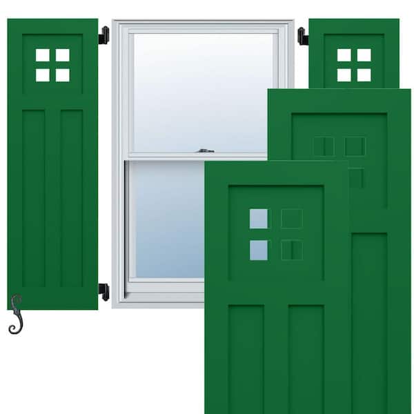 Ekena Millwork EnduraCore San Antonio Mission Style 18-in W x 78-in H Raised Panel Composite Shutters Pair in Viridian Green