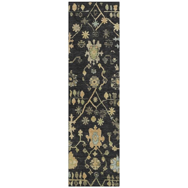 Chantille Machine Washable Indoor/Outdoor Abstract ACN1930 Black 2 ft. 3 in. x 7 ft. 6 in. Runner Rug