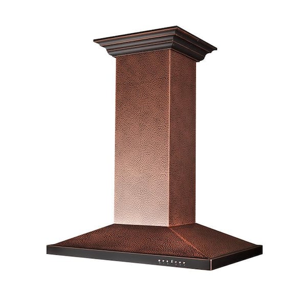 36 in. 400 CFM Convertible Vent Island Mount Range Hood with LED Light in Hand Hammered Copper