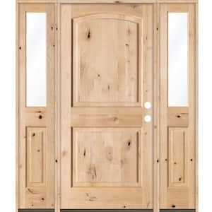 58 in. x 80 in. Rustic Alder Clear Low-E Unfinished Wood Left-Hand Inswing Prehung Front Door with Double Half Sidelites
