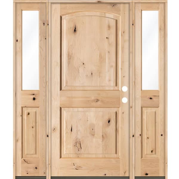 Krosswood Doors 58 in. x 80 in. Rustic Alder Clear Low-E Unfinished Wood Left-Hand Inswing Prehung Front Door with Double Half Sidelites