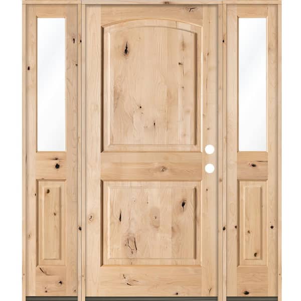 Krosswood Doors 60 in. x 80 in. Rustic Alder Clear Low-E Unfinished Wood Left-Hand Inswing Prehung Front Door with Double Half Sidelites