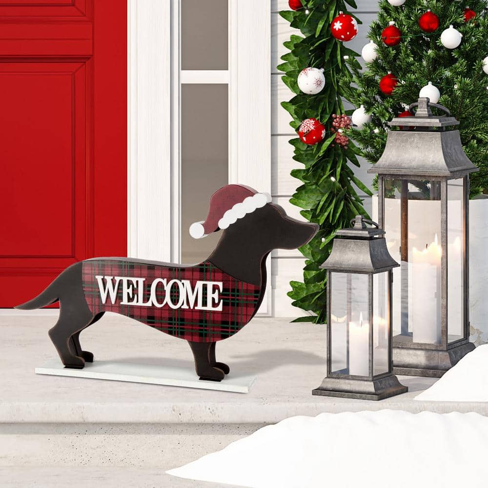 Glitzhome 21.93" L Christmas Metal Dachshund Porch Sign