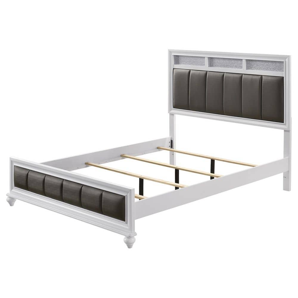 Gray and White Faux Leather Queen Upholstered Bed with Tufted Headboard