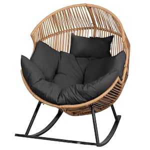 Wicker Egg Outdoor Rocking Chair with Black Cushion