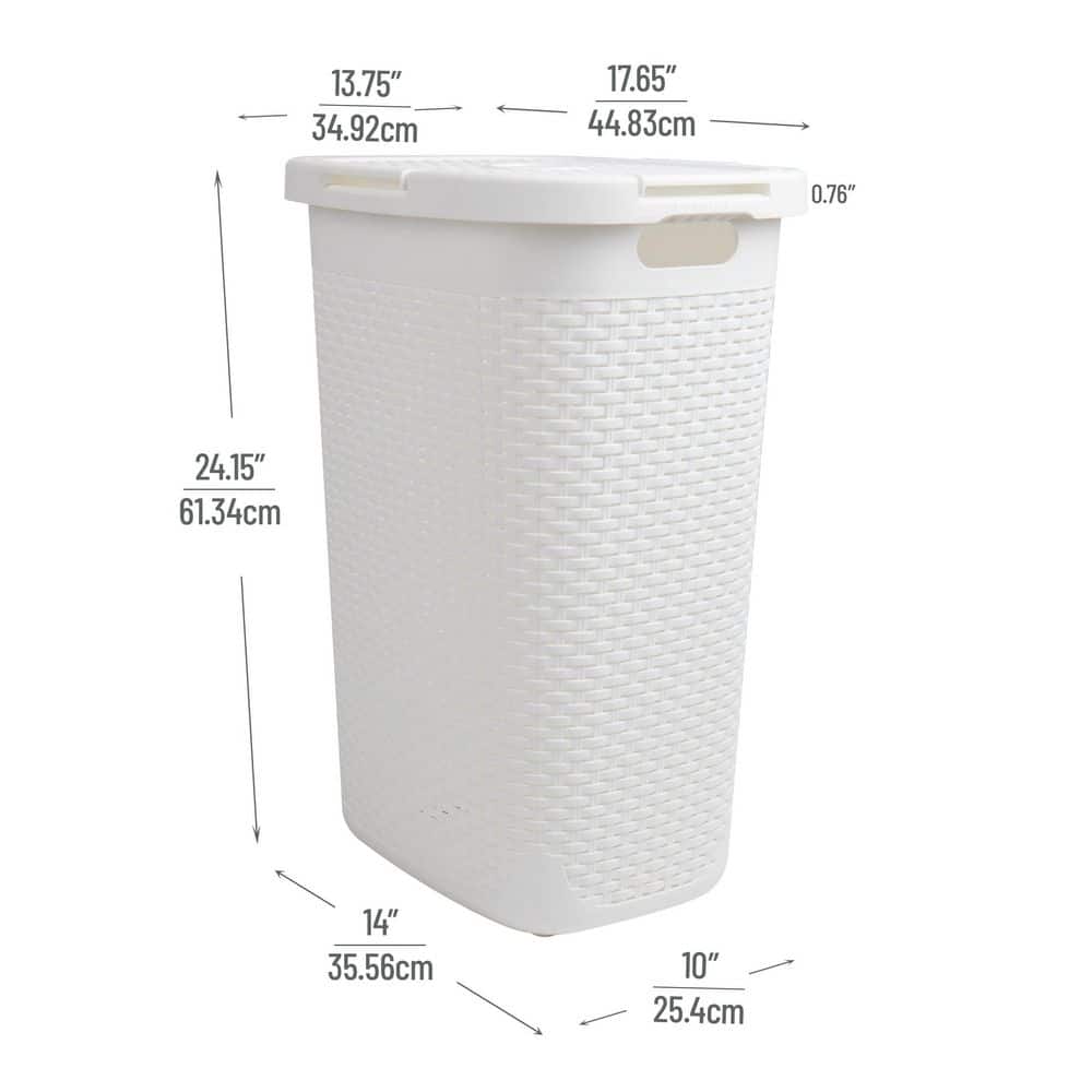 White Plastic Wicker Style Upright Hamper with Lid for Kids